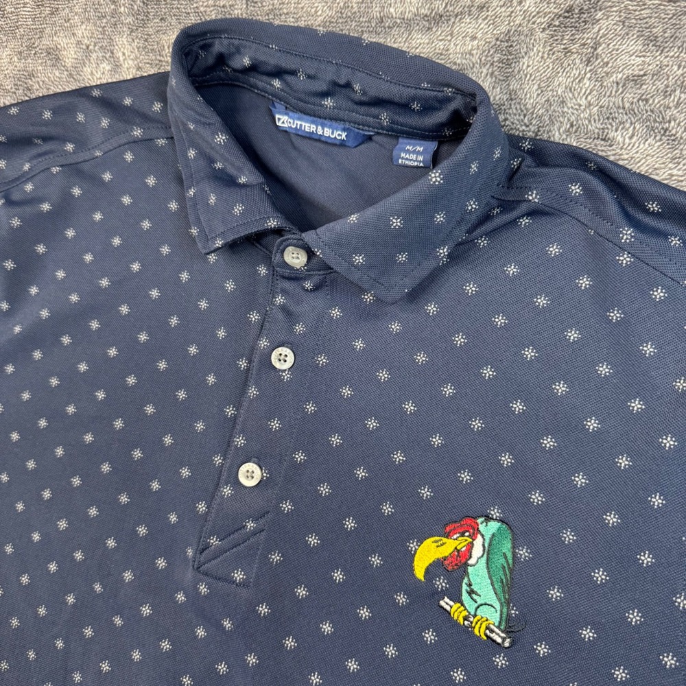 Cutter & Buck Polo Shirt Mens M Blue RMHC Portland Maine 2024 Parrot Print Golf